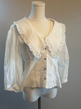 Sophie the Label White Ruffle-Collar Button Front Women's Top